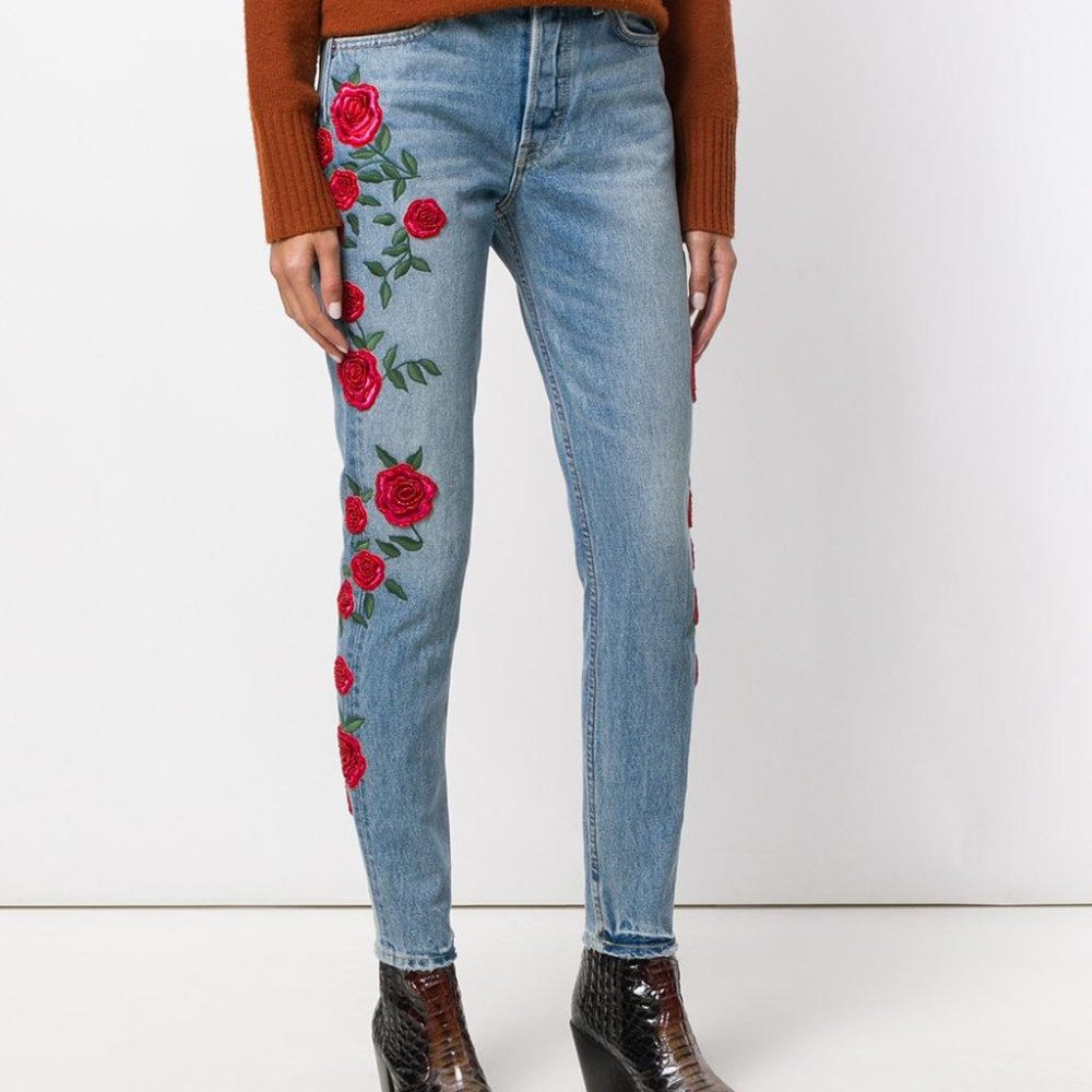 GRLFRND Karolina Rose Embroidered High Rise Skinny Jeans Endless Love